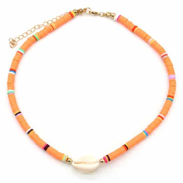 Choker | Surfkralen met schelp oranje