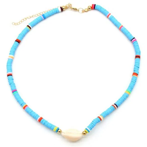 Choker | Surfkralen met schelp blauw