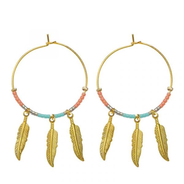 Oorbellen | colourful feathers salmon