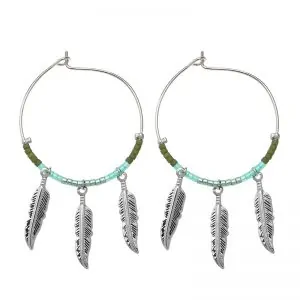 Oorbellen | colourful feathers dark green