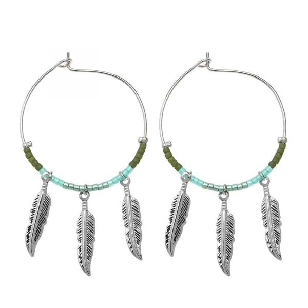 Oorbellen | colourful feathers dark green